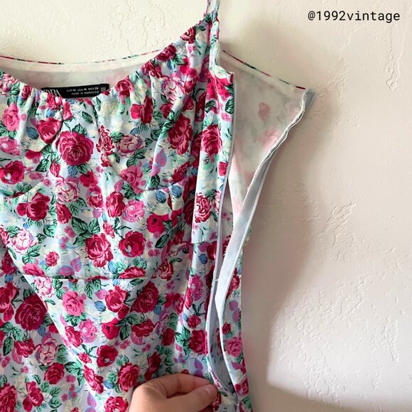 ZARA Floral Print Slip Dress Pink Blue Satin  | Size M - Picture 8 of 10